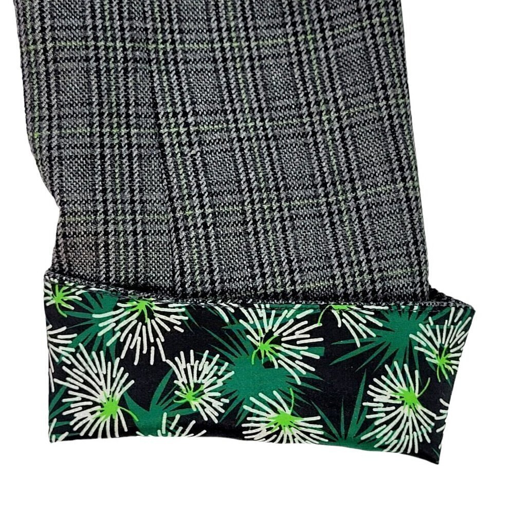 Elie Tahari Blazer Sz 6 Flip Contrast Cuffs Black Lime Plaid Pockets Wool Blend - Picture 6 of 14